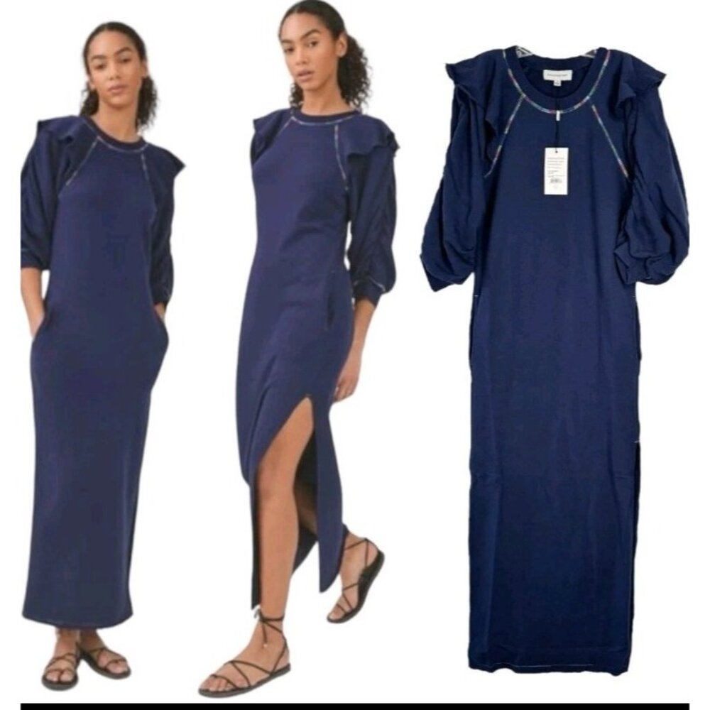 Something Navy Meghan Ruffle Sweatshirt Navy Maxi Dress Size Small NWT $135